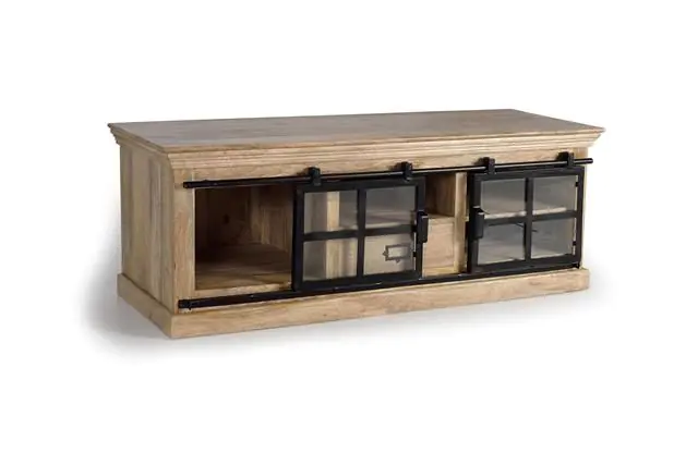 Mueble de TV Madera Mango Cristal Metal