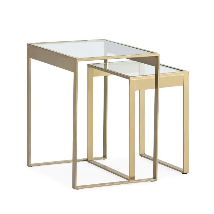 Mesa Auxiliar 50x40x56/40x30x46 Metal/Cristal -- Dorado