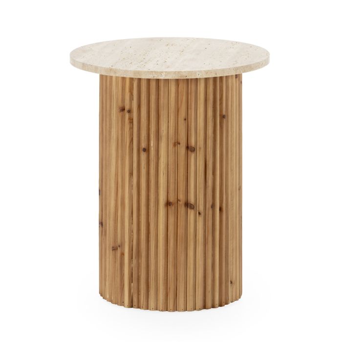 Mesa Auxiliar en Madera y Mármol en Natural.