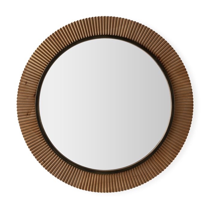 Espejo de Metal y Madera en Dorado/Natural/Negro, 108 Cm.