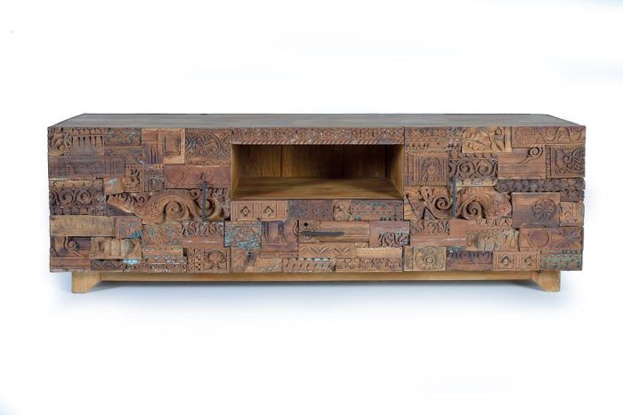 Mueble TV Tallado Oriental Madera 