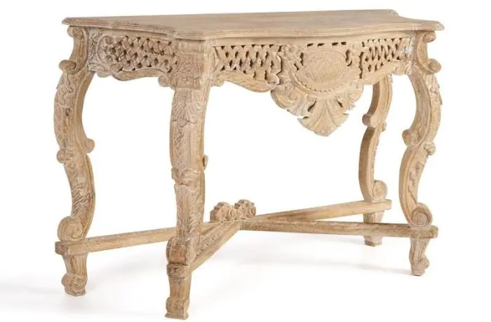 Consola Tallada Madera Mango Blanco Envejecido, 120 Cm