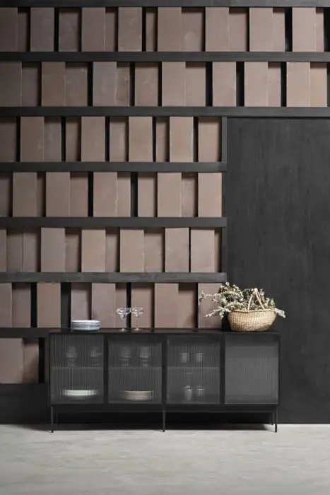 Aparador Estilo Retro Madera DM Color Negro Y Cristal 180 cm
