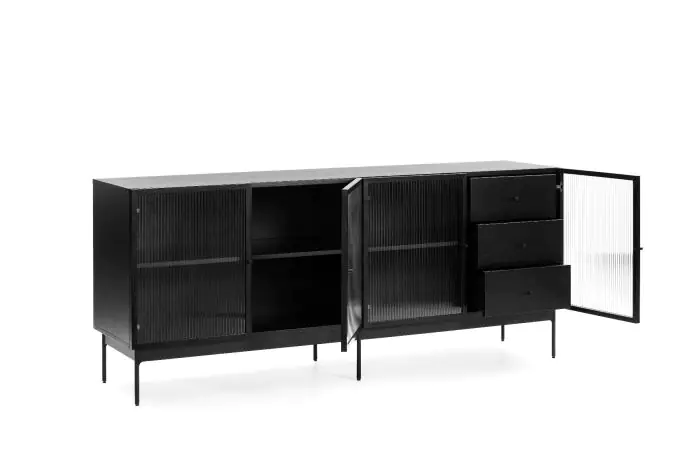 Aparador Estilo Retro Madera DM Color Negro Y Cristal 180 cm