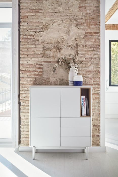 Mueble Auxiliar Madera crema 3 Puertas 3 cajones 1 Hueco, 120 Cm