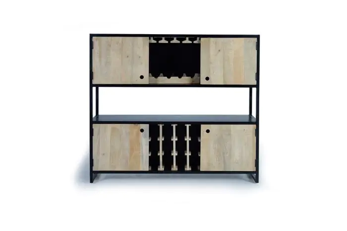 Aparador Botellero Mango Natural Metal, 4 Puertas, 146 Cm