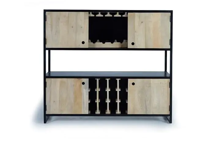 Aparador Botellero Mango Natural Metal, 4 Puertas, 146 Cm