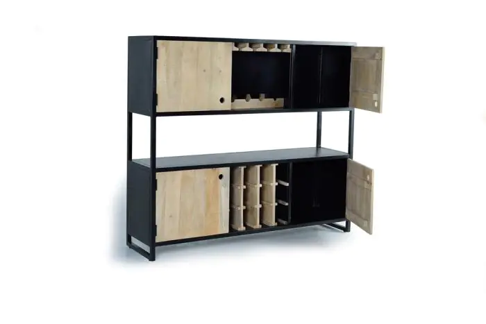 Aparador Botellero Mango Natural Metal, 4 Puertas, 146 Cm
