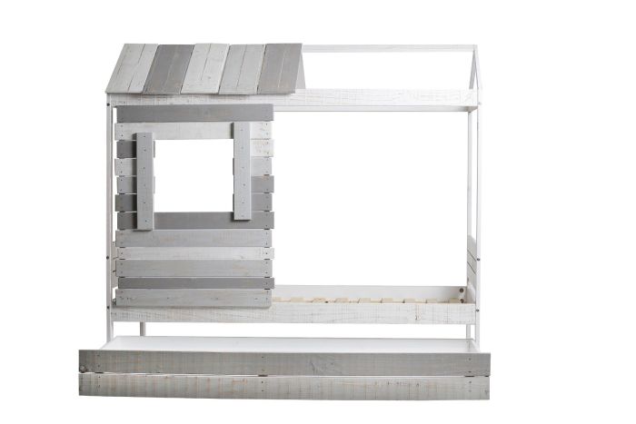 Cama Cabaña para Dormitorio Juvenil Madera Pino Blanco/ Gris Claro/Gris Oscuro, 200'6 Cm