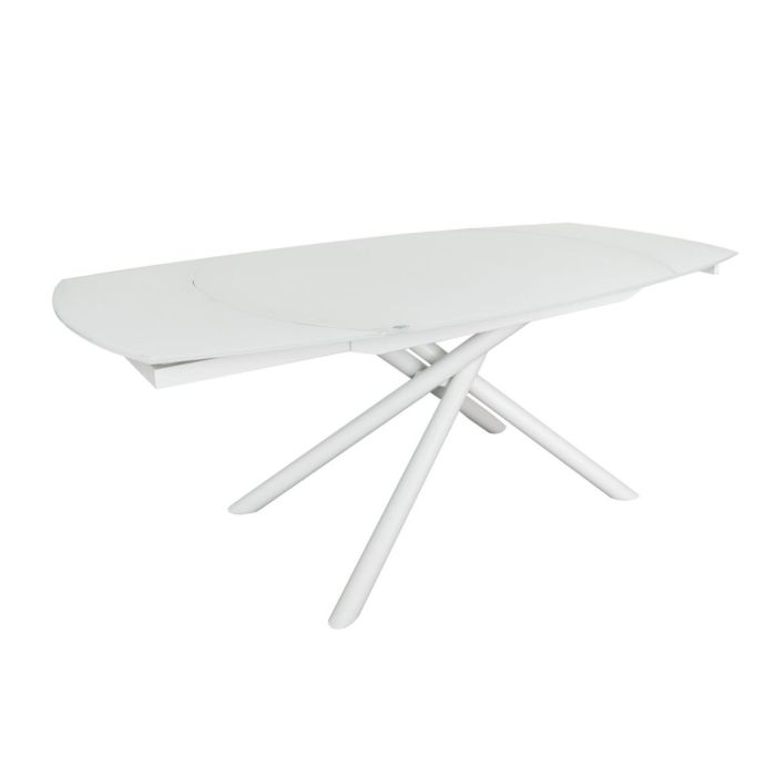 Mesa Comedor Extensible Yodalia Estilo Moderno Diseño Escandinavo Blanco Cristal, 160 Cm