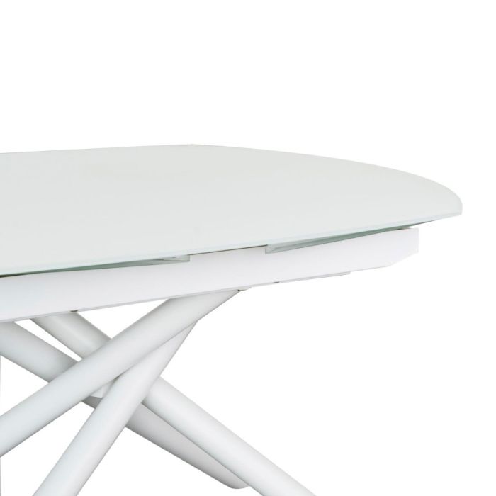 Mesa Comedor Extensible Yodalia Estilo Moderno Diseño Escandinavo Blanco Acero, 160 Cm