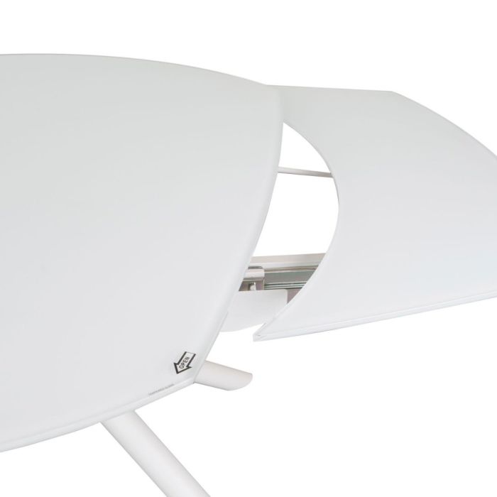 Mesa Comedor Extensible Cristal Acero Blanco, 160 Cm