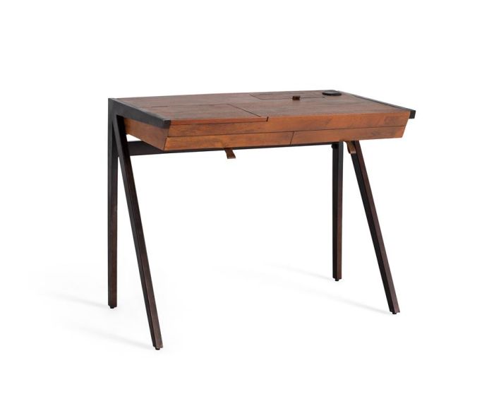 Mesa escritorio industrial madera hierro 2 cajones