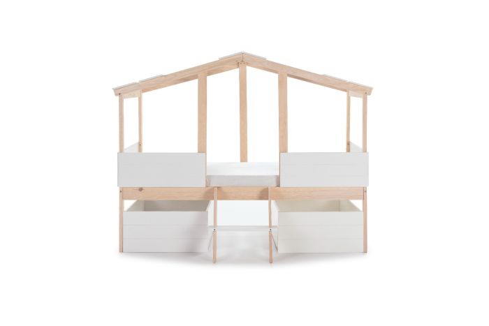 Cama Cabaña Parma para Dormitorio Juvenil Madera Pino Natural/Blanco, 206 Cm