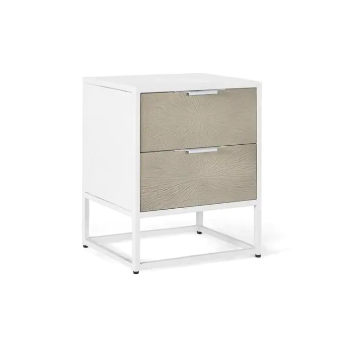 Mesita De Noche 2 Cajones Beige Metal Blanco, 60 Cm