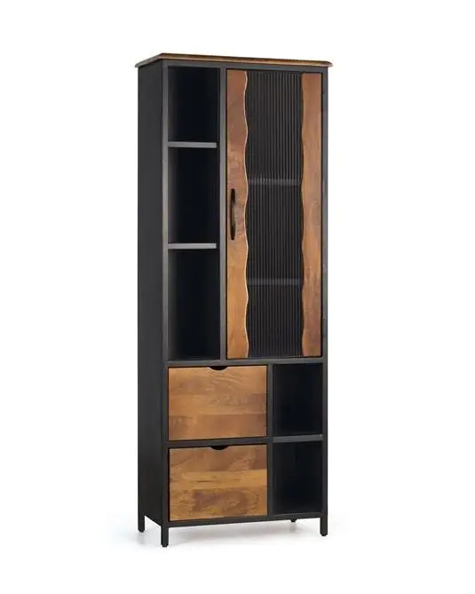 Vitrina Industrial 1 Puerta 2 Cajones Madera Mango Metal, 198 Cm