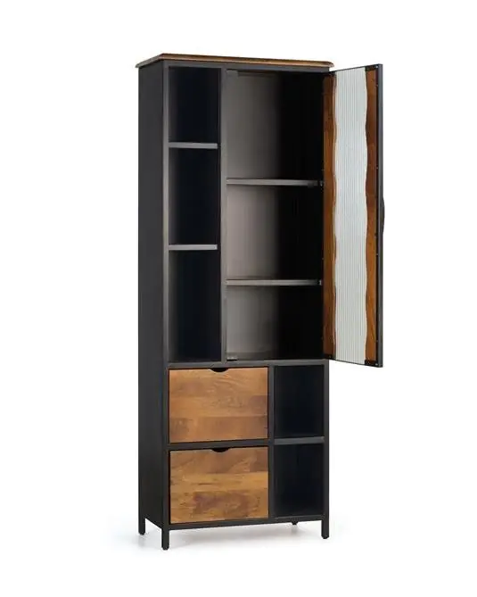 Vitrina Industrial 1 Puerta 2 Cajones Madera Mango Metal, 198 Cm