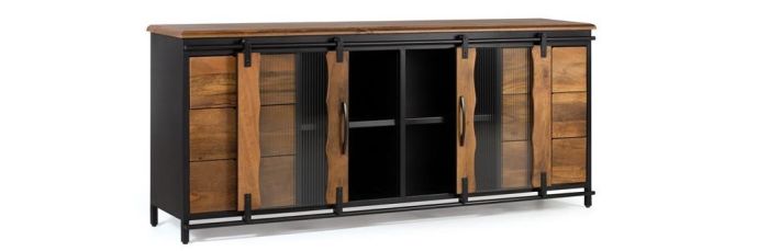 Aparador 2 Puertas Correderas Madera Mango Metal
