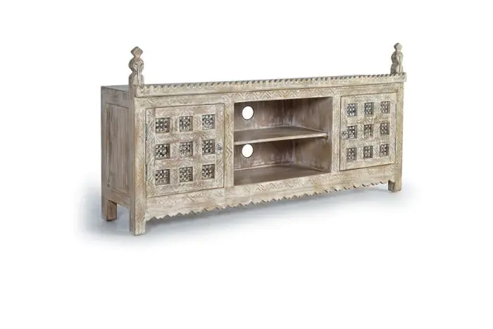 Mueble TV Madera Blanco Envejecido 2 Puertas, 150 Cm