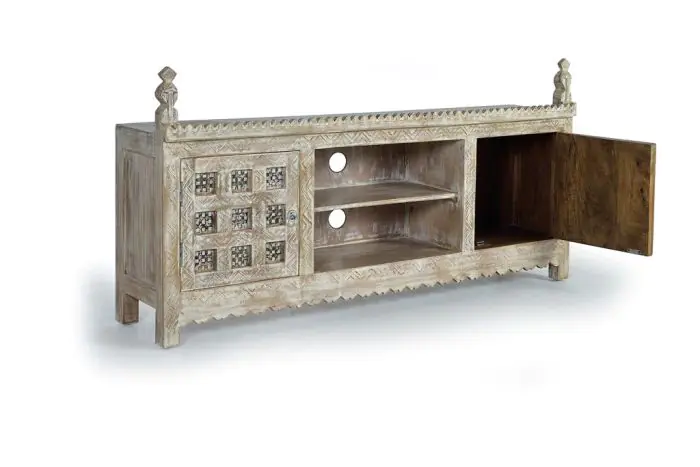 Mueble TV Madera Blanco Envejecido 2 Puertas, 150 Cm