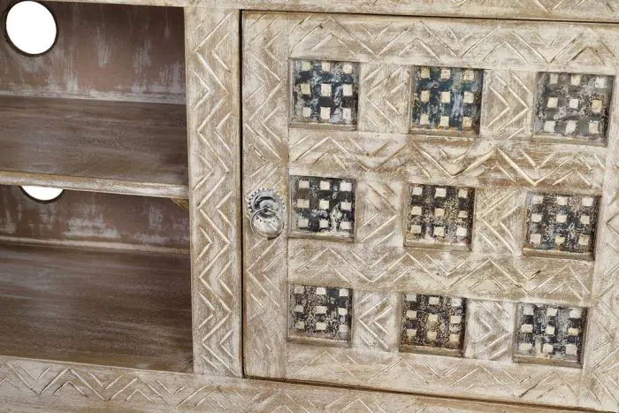 Mueble TV Madera Blanco Envejecido 2 Puertas, 150 Cm