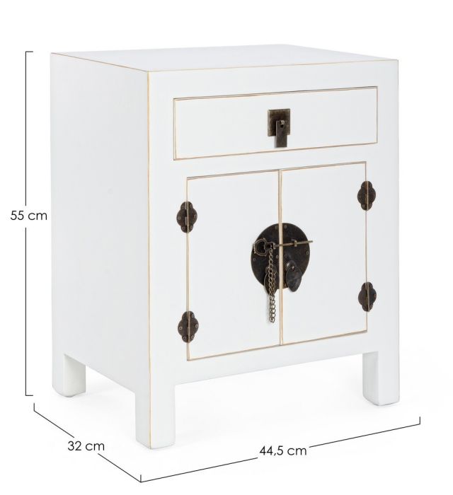 Mesita de Noche Madera Blanco 1 cajón 2 Puertas, 55 Cm