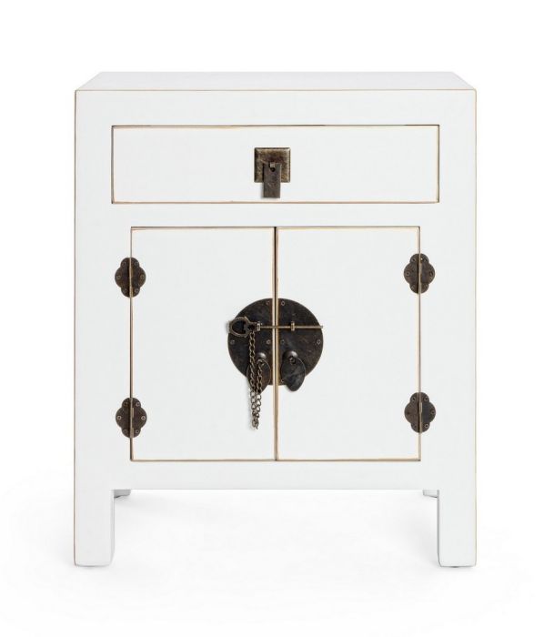 Mesita de Noche Madera Blanco 1 cajón 2 Puertas, 55 Cm