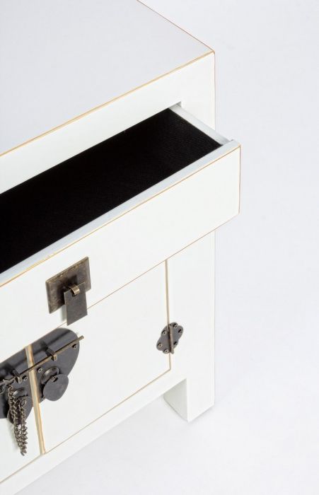 Mesita de Noche Madera Blanco 1 cajón 2 Puertas, 55 Cm
