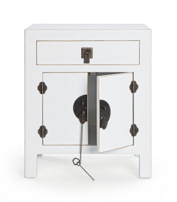 Mesita de Noche Madera Blanco 1 cajón 2 Puertas, 55 Cm