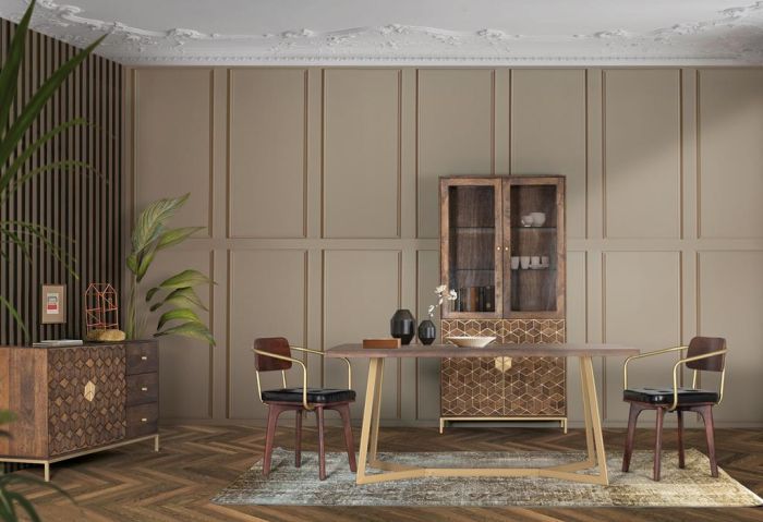 Mesa De Comedor Rectangular Madera Metal Oro, 170 Cm