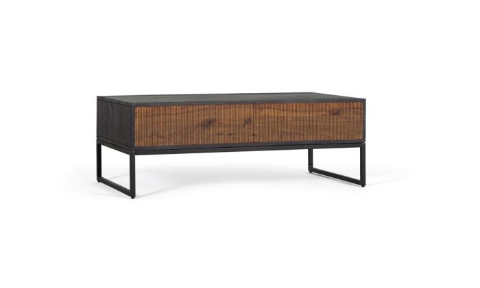 Mesa centro 2 Cajones Mango Marrón Metal, 110 Cm