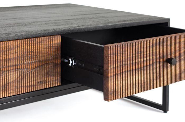 Mesa centro 2 Cajones Mango Marrón Metal, 110 Cm