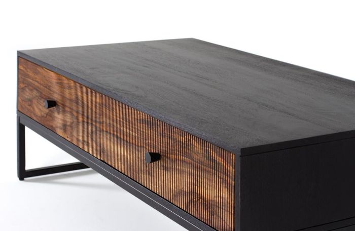 Mesa centro 2 Cajones Mango Marrón Metal, 110 Cm