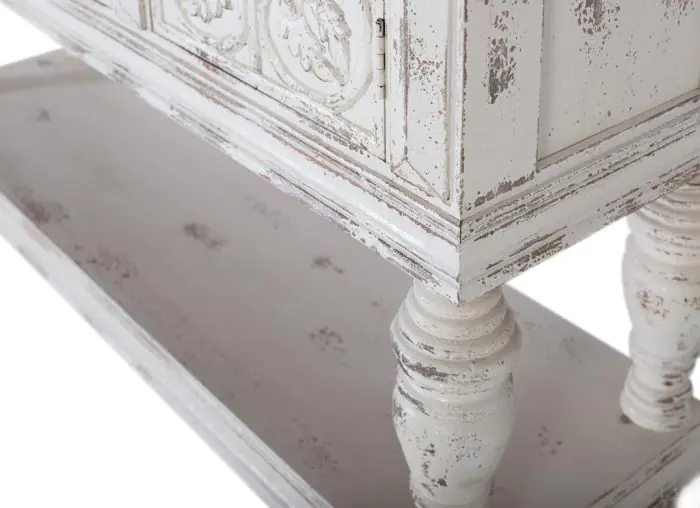 Consola Motivos Florales Madera Mango Blanco Envejecido
