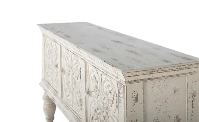 Consola Motivos Florales Madera Mango Blanco Envejecido