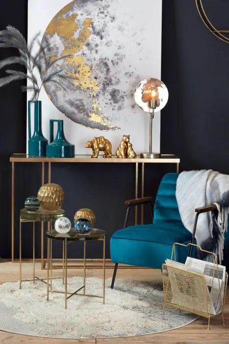 Sillón Tapizado Terciopelo Azul Metal Negro, 76 Cm