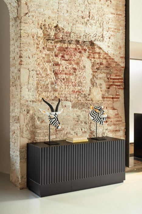 Aparador Doric 3 Puerta 3 cajones Negro Antracita, 150 Cm