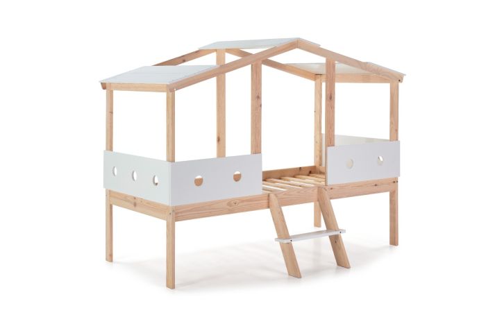Cama Cabaña Compte para Dormitorio Juvenil Madera Pino Natural/Blanco, 206 Cm