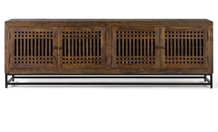 Mueble TV 4 Puertas Estilo Oriental Madera Acacia Base Metal, 200 Cm