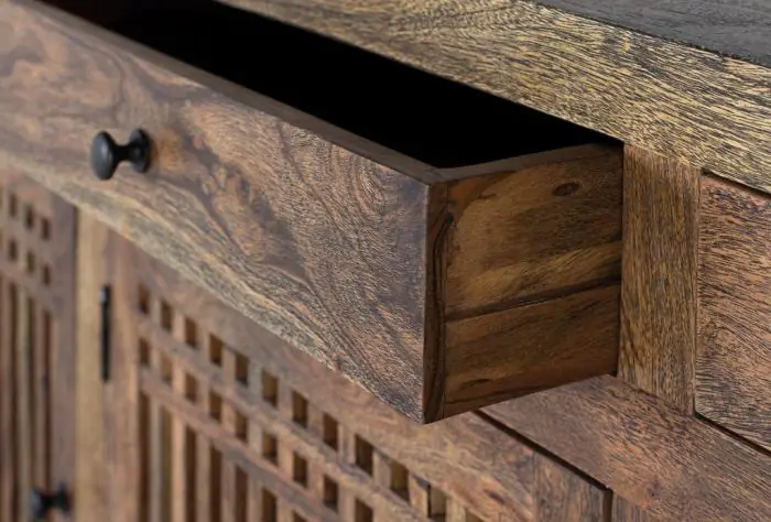Aparador 3 Puertas 3 Cajones Madera Acacia Metal, 180 Cm