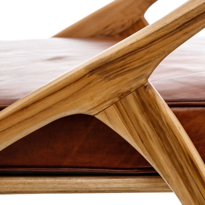 Sillón Étnico Madera Teca Natural Piel Marrón