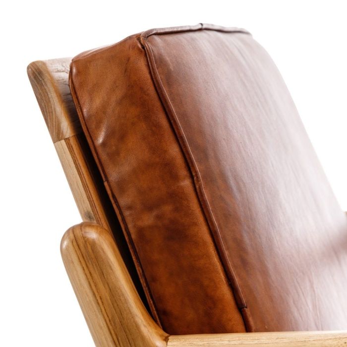 Sillón Étnico Madera Teca Natural Piel Marrón