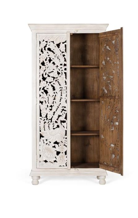 Armario Madera Blanco Envejecido 2 Puertas, 180 Cm