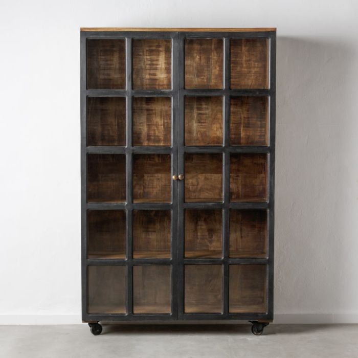 Vitrina Industrial Ruedas Madera Mango Natural Negro, 120 Cm