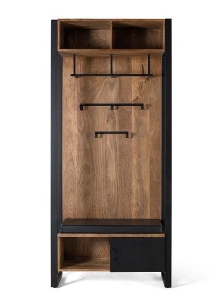 Perchero con Asiento Madera Mango Negro, 90 Cm