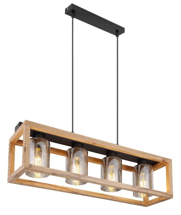 Lámpara De Suspensión 4 Luces Metal Negro Cristal Ahumado, 75 cm
