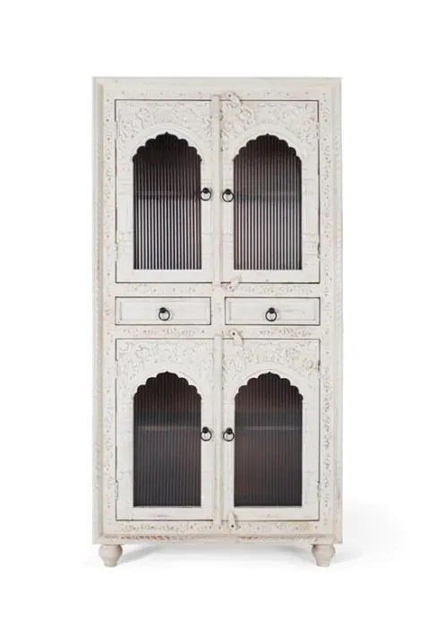 Vitrina 4 Puertas Cristal 2 Cajones Mango Blanco, 180 Cm