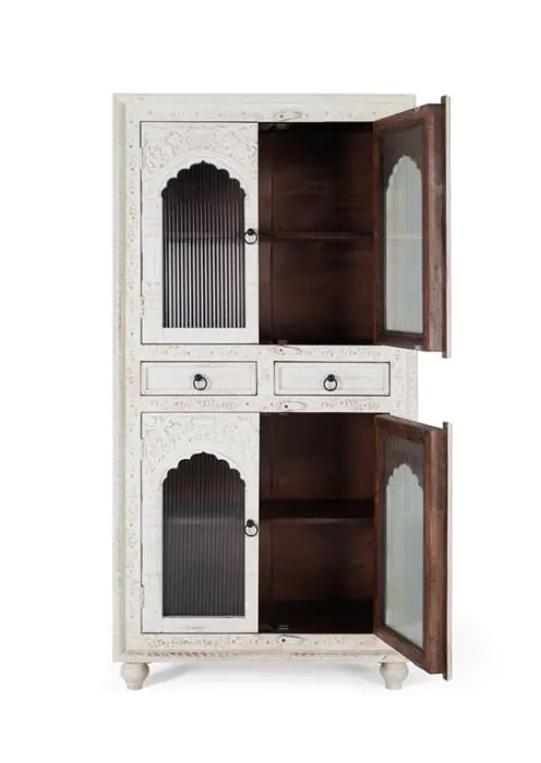 Vitrina 4 Puertas Cristal 2 Cajones Mango Blanco, 180 Cm