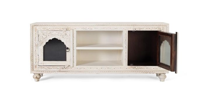 Mueble TV Mango Viejo 2 Puertas Cristal Tallado, 150 Cm