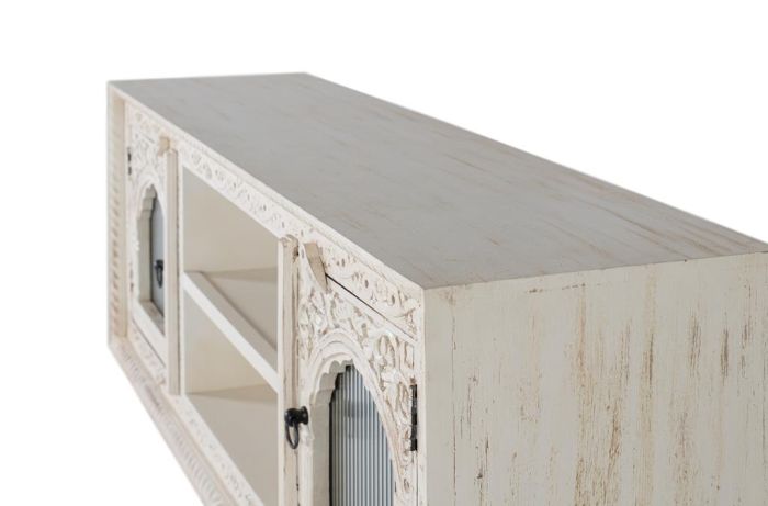 Mueble TV Mango Viejo 2 Puertas Cristal Tallado, 150 Cm